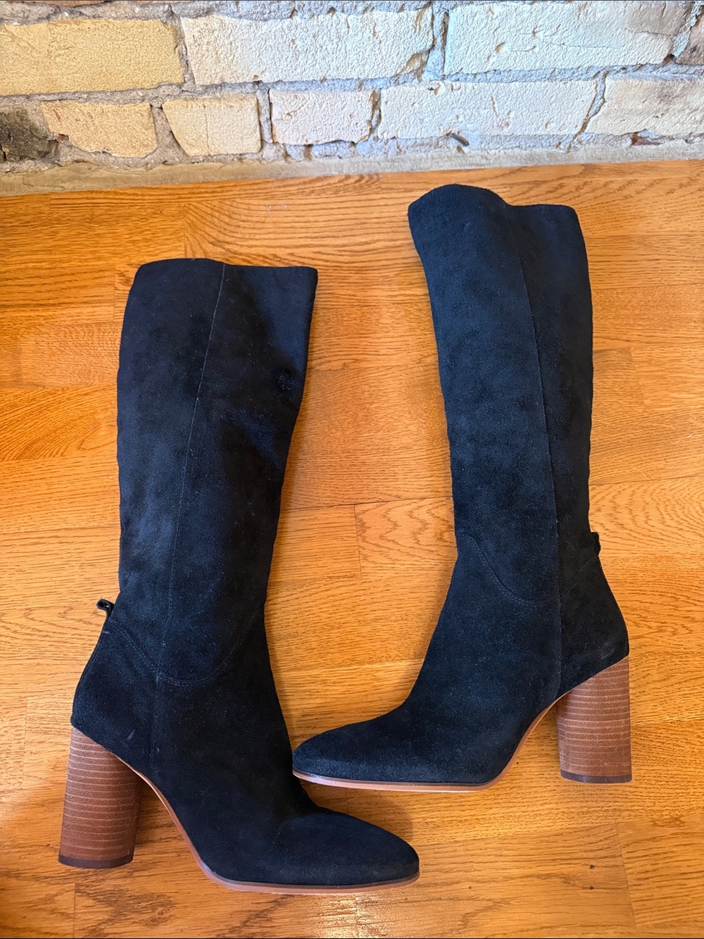 Sam Edelman Black Suede Knee-High Block Heel Boots